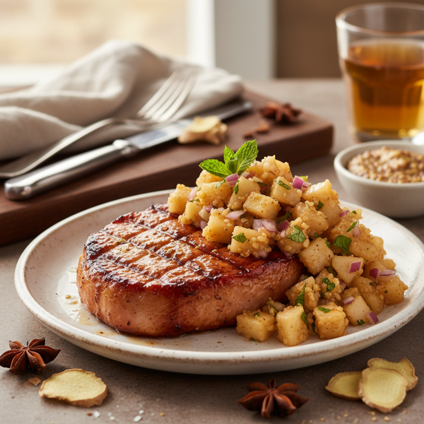 Savory Ham Steak with Gingered Pear Salsa recipe