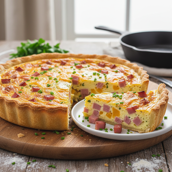 Savory Ham & Cheddar Quiche recipe