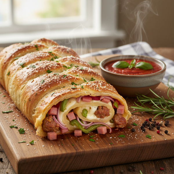 Savory Ham & Sausage Stromboli Delight recipe