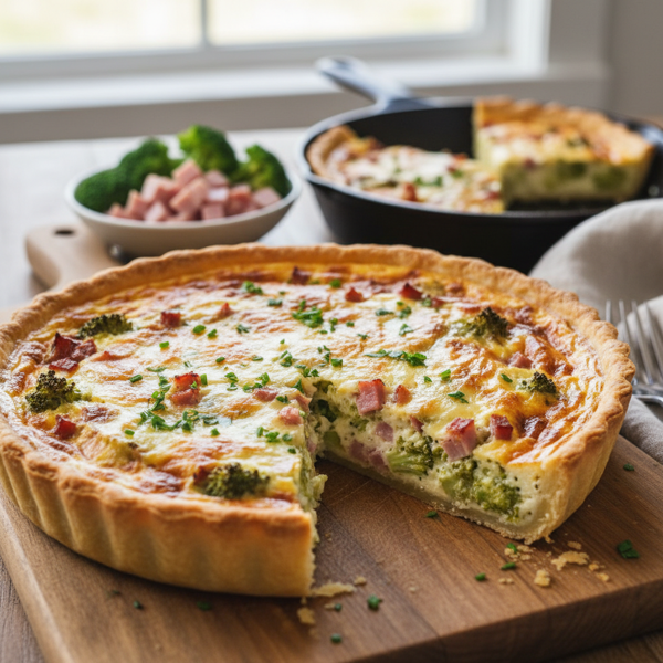 Savory Ham and Broccoli Swiss Quiche recipe