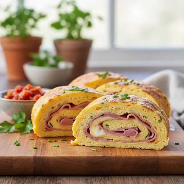 Savory Ham and Cheese Baked Omelet Roll recipe