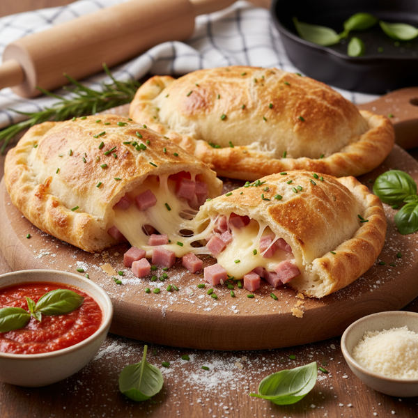Savory Ham and Cheese Calzones recipe