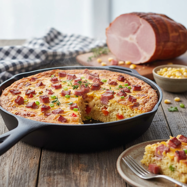 Savory Ham and Cheese Cornbread Casserole recipe