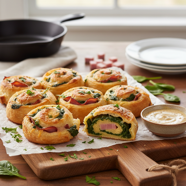 Savory Ham and Cheese Spinach Rolls recipe