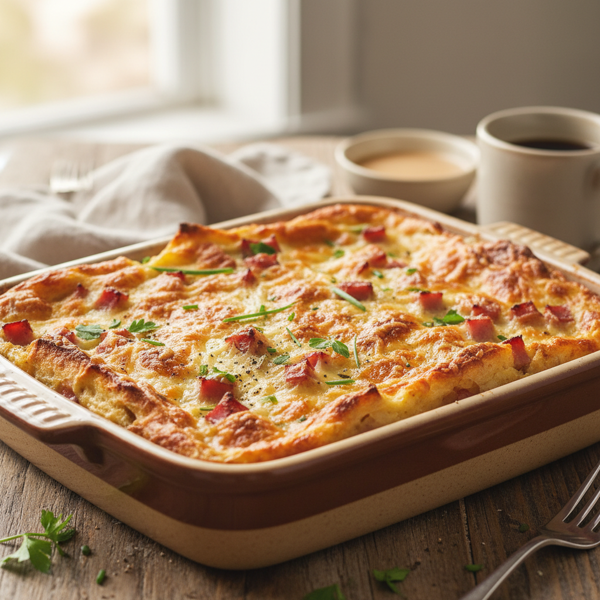 Savory Ham and Gruyère Breakfast Strata recipe