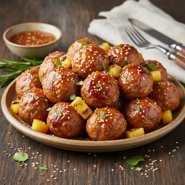 Savory Ham and Pork Balls with Sweet Pineapple Glaze recipe