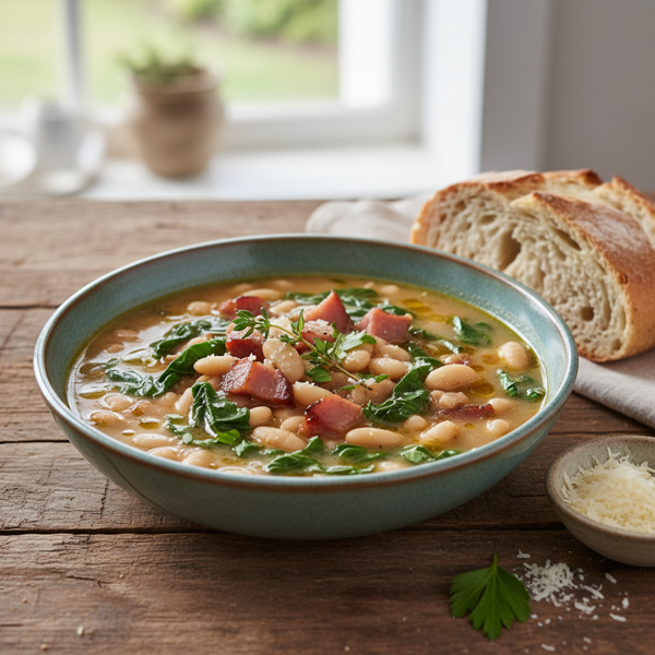 Savory Ham and Swiss Chard Bean Soup recipe