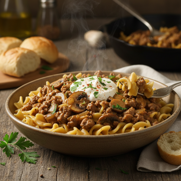 Savory Hamburger Stroganoff Delight recipe