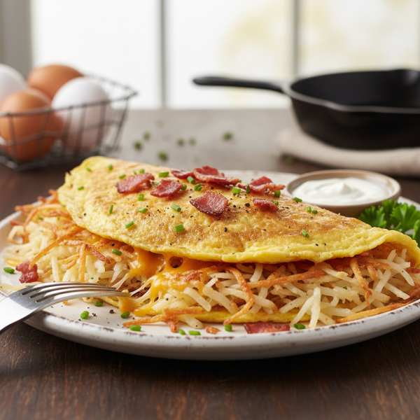 Savory Hash Brown and Bacon Omelet recipe