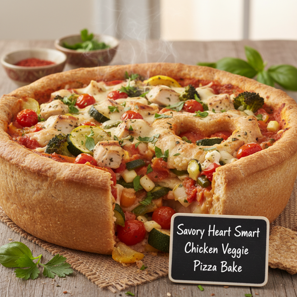 Savory Heart Smart Chicken Veggie Pizza Bake recipe