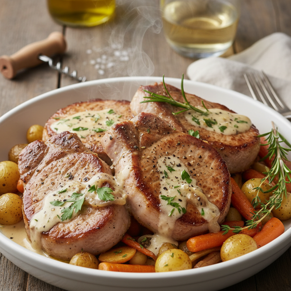 Savory Herb-Braised Pork Chops in White Wine Sauce recipe
