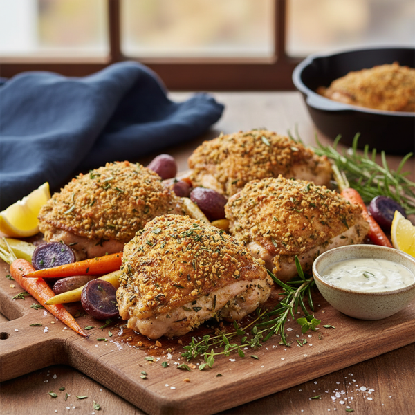 Savory Herb-Crusted Baked Chicken Thighs recipe