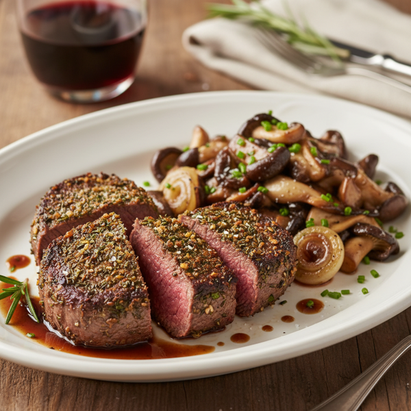 Savory Herb-Crusted Filet Mignon with Mushroom Medley recipe
