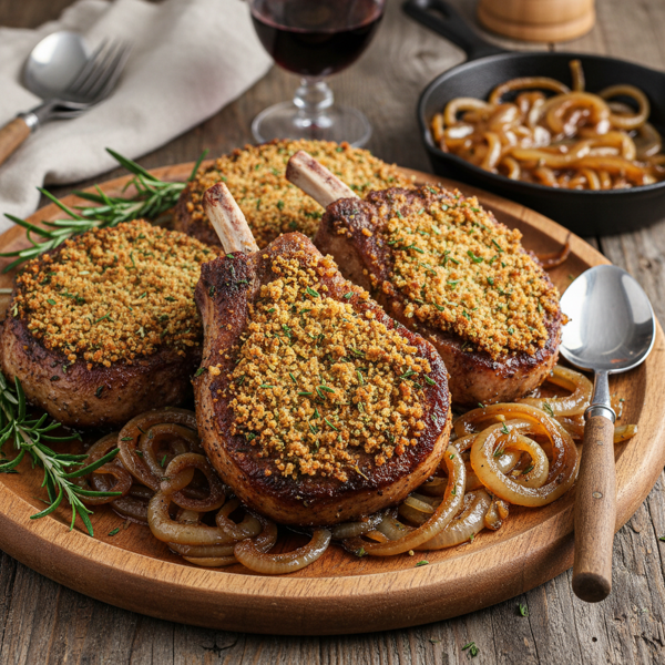 Savory Herb-Crusted Pork Chops with Caramelized Onions recipe