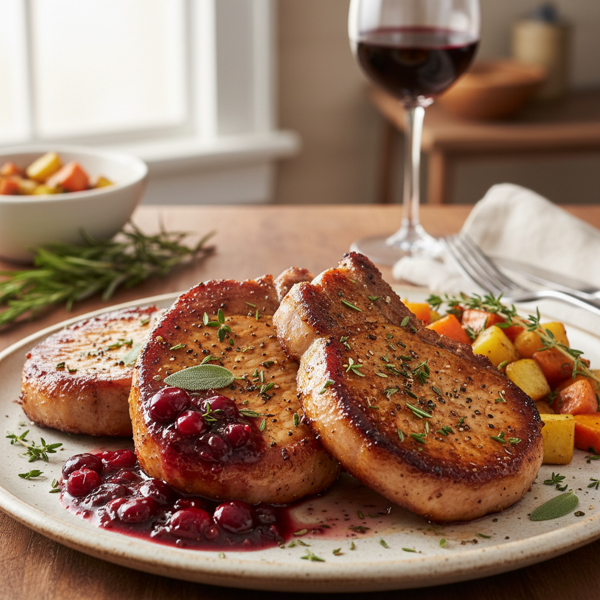 Savory Herb-Infused Pork Chops with Port Cranberry Sauce recipe