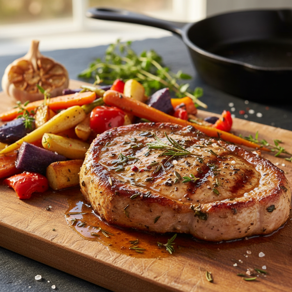 Savory Herb-Infused Pork Steak with Roasted Vegetables recipe