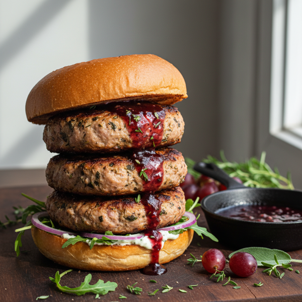 Savory Herb-Infused Turkey Burgers with Red Wine Glaze recipe