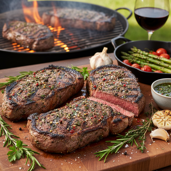 Savory Herb-Marinated Grilled New York Strip Steaks recipe