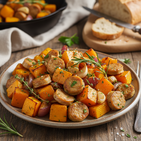 Savory Herb-Roasted Butternut Squash with Chicken Sausage recipe