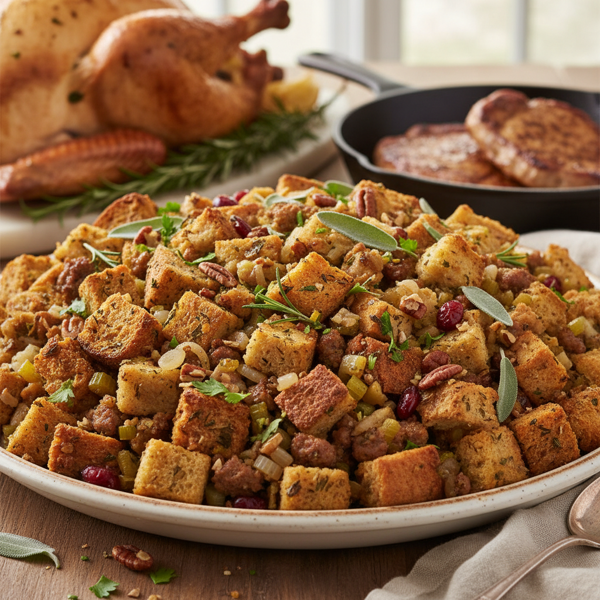 Savory Herb Bread Stuffing for Turkey or Pork Chops recipe