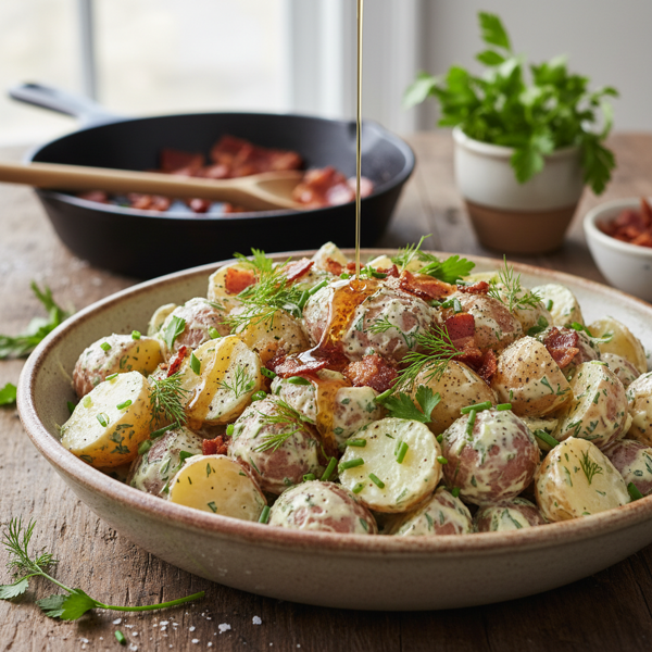Savory Herb Potato Salad with Bacon Drizzle recipe