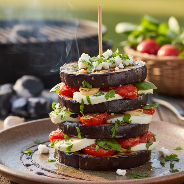 Savory Herb and Garlic Grilled Eggplant Stacks recipe