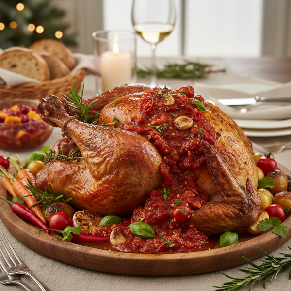 Savory Holiday Turkey with Rich Tomato Chilli Sauce recipe