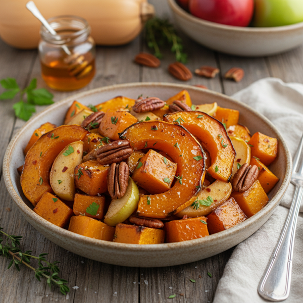 Savory Honey-Glazed Butternut Squash with Apples and Pecans recipe