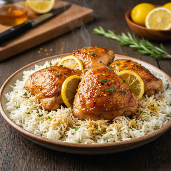 Savory Honey-Lemon Glazed Chicken Thighs with Rice recipe