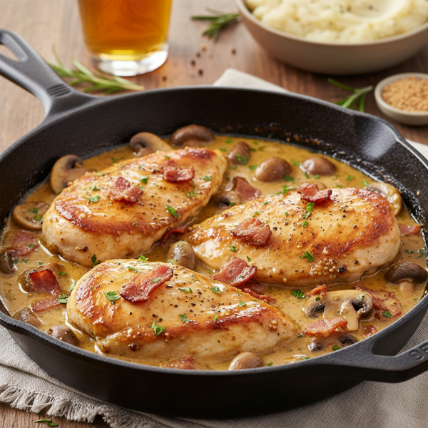 Savory Honey-Mustard Chicken with Bacon and Mushrooms recipe
