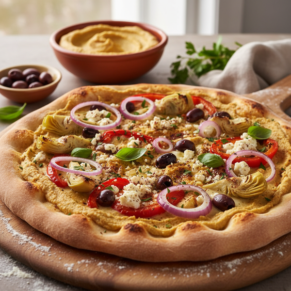 Savory Hummus and Mediterranean Delight Pizza recipe