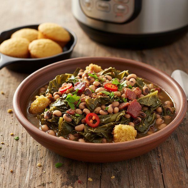 Savory Instant Pot Collard Greens with Black-Eyed Peas recipe