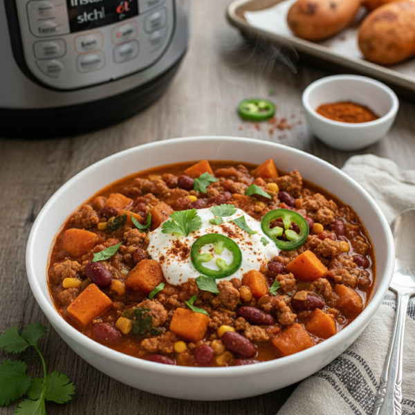 Savory Instant Pot Turkey Chili with Sweet Potatoes recipe