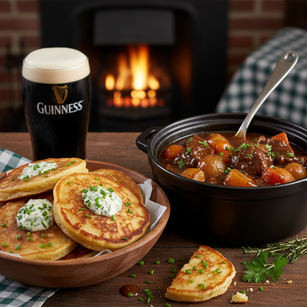Savory Irish Boxty with Hearty Guinness Beef Stew recipe