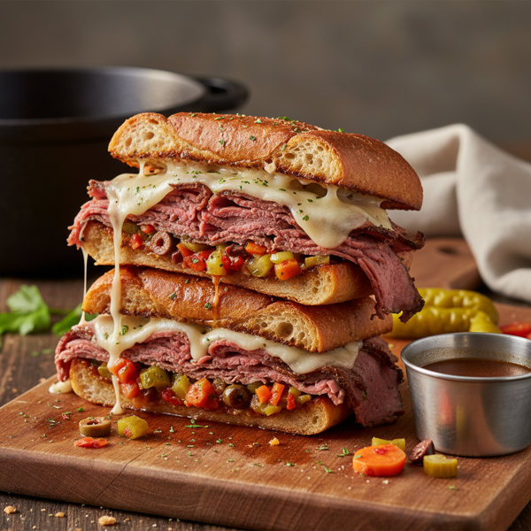 Savory Italian Beef Stacked Sandwiches recipe