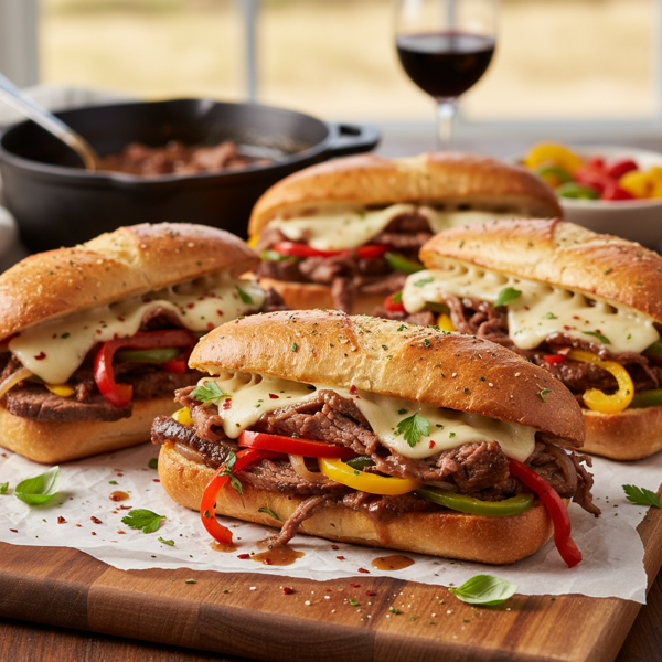 Savory Italian Beef and Pepper Hoagies recipe