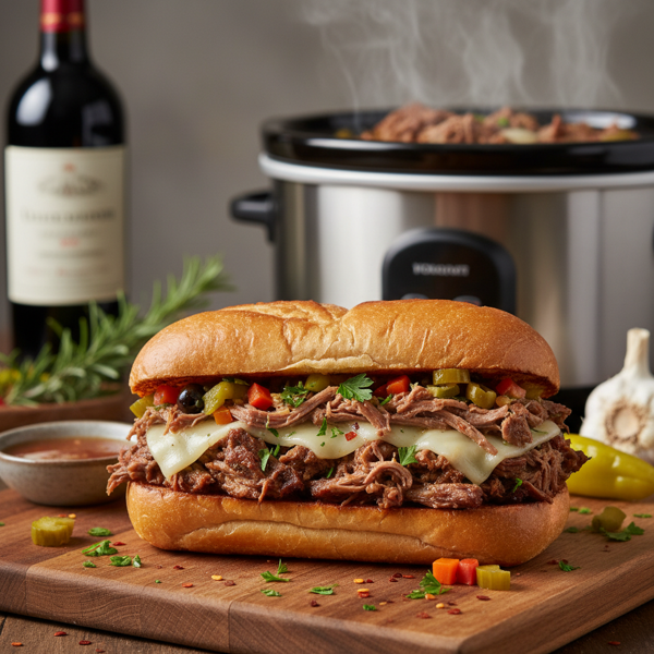Savory Italian Crock Pot Beef Sandwiches recipe