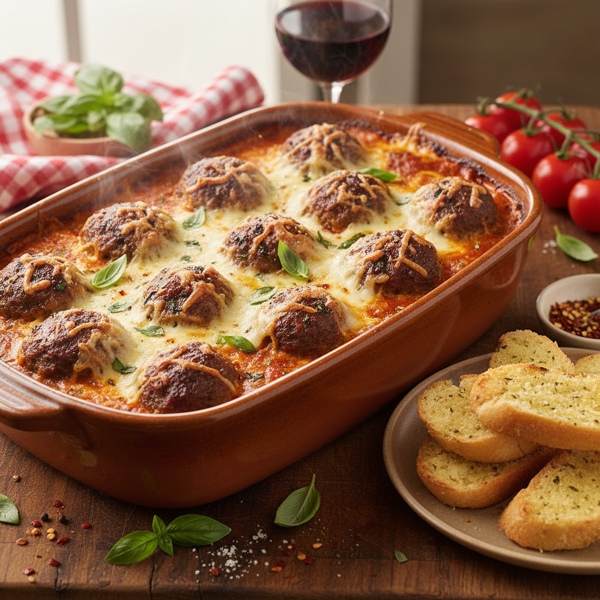 Savory Italian Meatball Casserole with Rich Tomato Sauce recipe