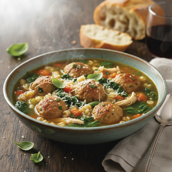Savory Italian Wedding Soup with Chicken Meatballs recipe