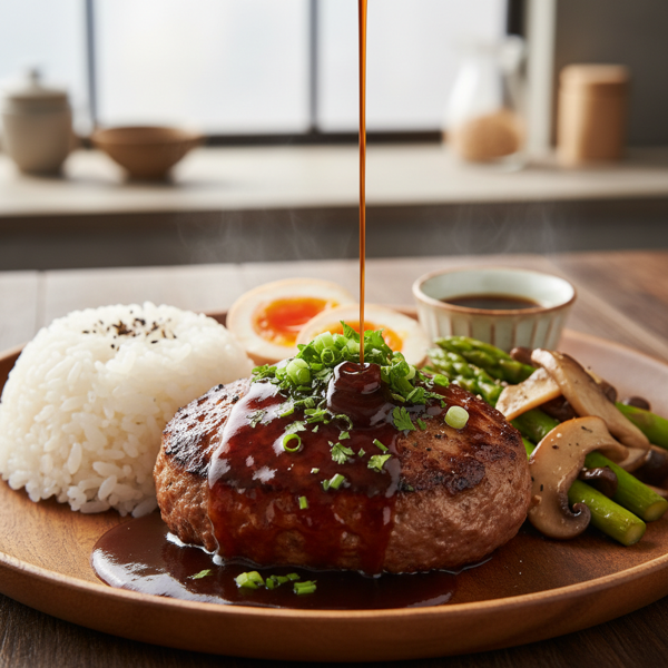 Savory Japanese Hambagu (Hamburg Steak) with Worcestershire Glaze recipe