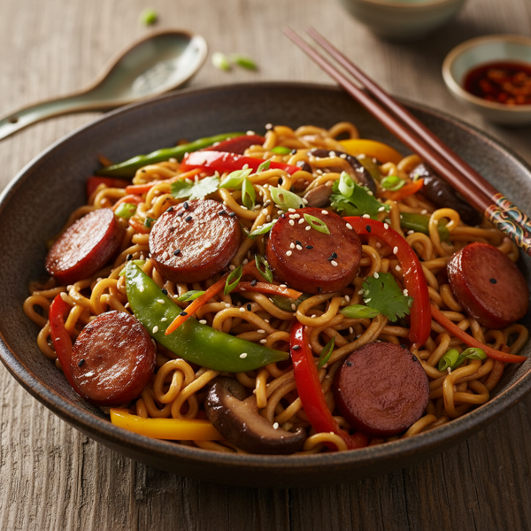 Savory Kielbasa Asian Noodle Stir Fry recipe
