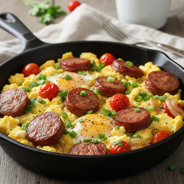 Savory Kielbasa & Scrambled Eggs Skillet recipe