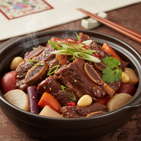 Savory Korean Braised Short Ribs with Root Vegetables recipe
