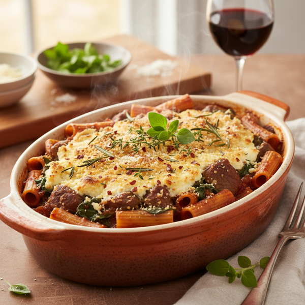 Savory Lamb Ricotta Pasta Bake recipe