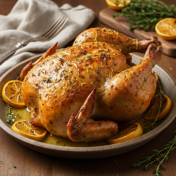 Savory Lemon & Thyme Herb Butter Roast Chicken recipe