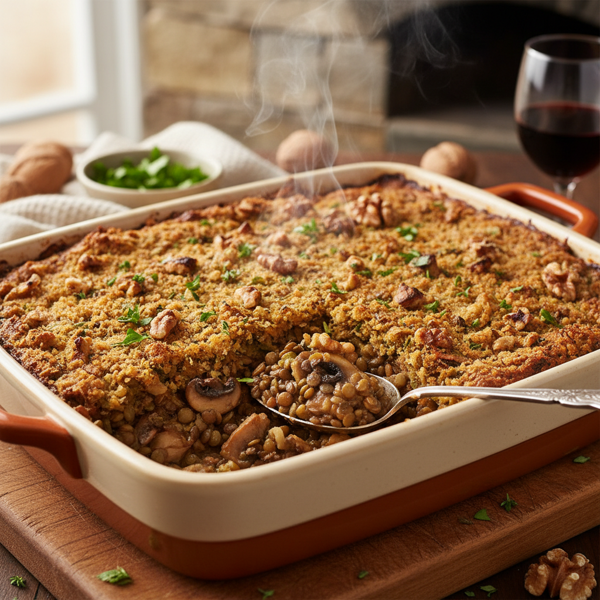 Savory Lentil-Mushroom Walnut Bake recipe