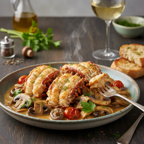 Savory Lobster Tails in Creamy Mushroom Wine Sauce recipe