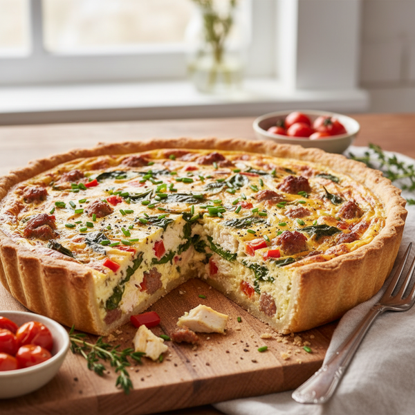 Savory Low Carb Chicken and Sausage Quiche recipe