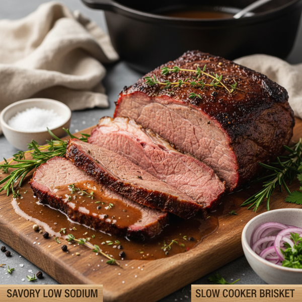 Savory Low Sodium Slow Cooker Brisket recipe