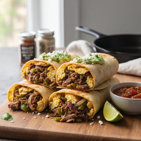 Savory Machaca Breakfast Burritos recipe